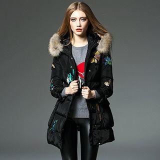Embroidered Hooded Padded Coat
