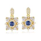 Square Rhinestone Sterling Silver Dangle Earring 1 Pair - Gold & Blue - One Size
