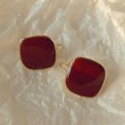 Geometric Stud Earring 1 Pair - Square - Wine Red - One Size