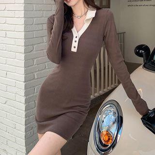 Long-sleeve Henley Bodycon Dress