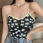 Floral Knit Camisole Top Black - One Size
