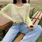 Plain Long-sleeve T-shirt / Crochet Knit Camisole Top