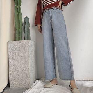 High Waist Washed Cropped Wide-leg Jeans