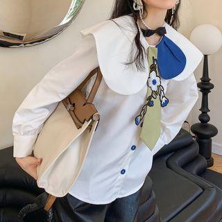 Long-sleeve Wide Collar Floral Embroidered Blouse