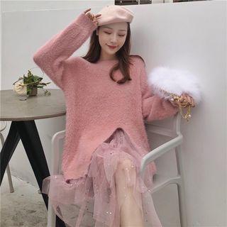 Crew-neck Sweater / Midi Accordion Pleated Skirt