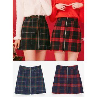 Zip-front Check Mini Skirt