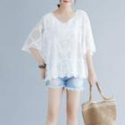 Embroidered Lace V-neck T Shirt