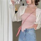 Long Sleeve Plain Knit Shrug / Plain Ruched Irregular Top