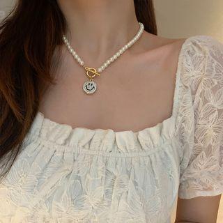Smiley Face Pendant Necklace Gold - One Size