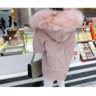 Faux-fur Hooded Duck Down Jacket Pink - One Size