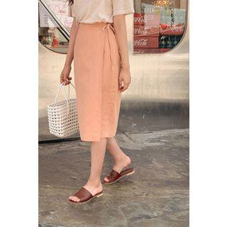 Linen Midi Wrap Skirt Light Orange - One Size