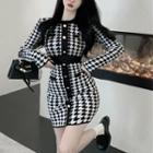 Houndstooth Slim-fit Knit Mini Dress Houndstooth - One Size