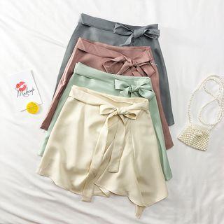 Ribbon-waist Gingham A-line Skirt