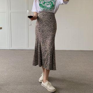 Leopard Print Midi Mermaid Skirt