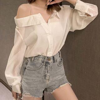Cold-shoulder Rhinestone Strap Blouse