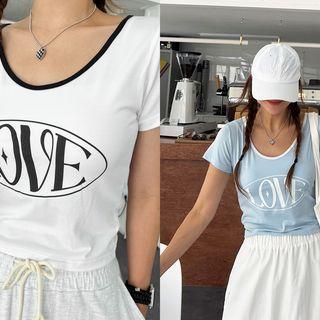 Love Letter Print Ringer T-shirt