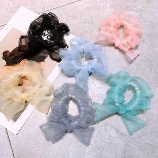 Mesh Bow Faux Pearl Hair Tie