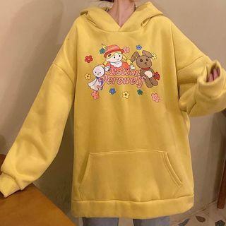 Cartoon Print Ear Accent Hoodie