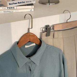 Hidden-button Blouse Sky Blue - One Size