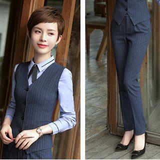 Set: Striped Vest + Slim-fit Pants + Pencil Skirt