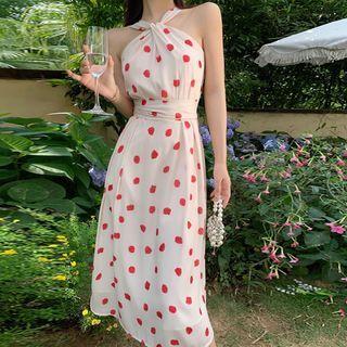 Halter Dotted A-line Maxi Dress