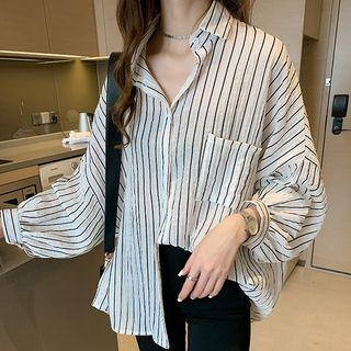 Striped Pocket Detail Oversize Shirt