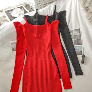 Cold-shoulder Knit Mini A-line Dress