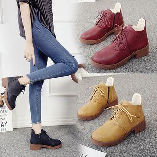 Low-heel Lace-up Zip-side Shoe Boots