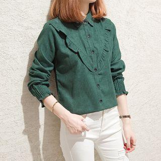 Lantern-sleeve Frilled Trim Shirt
