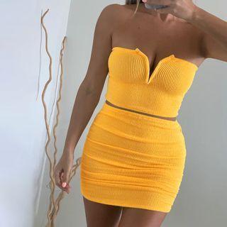 Set Of 2: V-neck Plain Tube Top + Sheath Skirt