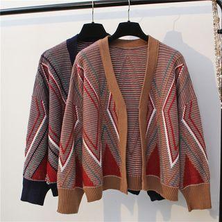 Open Front Argyle Basic Cardigan