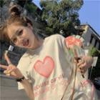 Short-sleeve Heart Print T-shirt + Plain Pants