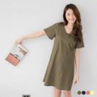 V-neck Cut-out Back Wide-sleeve Dress