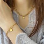 Disc Pendant Stainless Steel Bracelet Gold - One Size