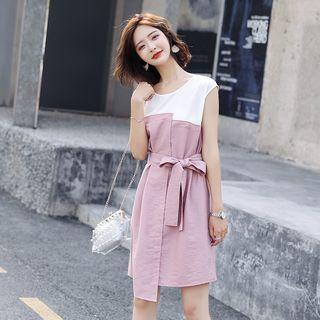 Color Block Tie Waist Sleeveless Dress