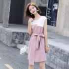 Color Block Tie Waist Sleeveless Dress