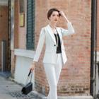 Fringed Trim Blazer / Boot-cut Dress Pants / Camisole Top / Set