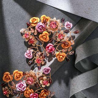 Floral Ear Stud 1 Pair - Orange & Pink - One Size