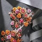 Floral Ear Stud 1 Pair - Orange & Pink - One Size