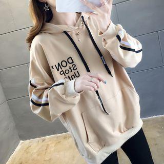 Letter Embroidered Striped Oversize Hoodie