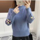 Mock Neck Floral Embroidered Sweater