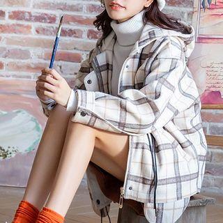 Plaid Hooded Zip Coat