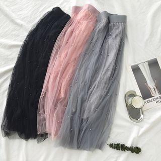 Sheer Overlay A-line Midi Skirt