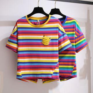 Pocket Detail Striped Short-sleeve T-shirt