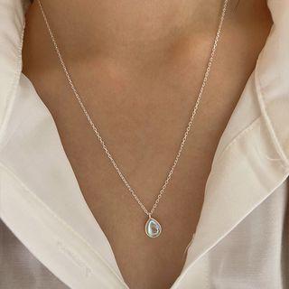 Droplet Pendant Sterling Silver Necklace E167 - Necklace - Blue Droplet - Silver - One Size