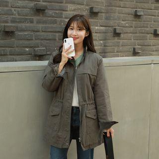 Stand-collar Corduroy-trim Jacket