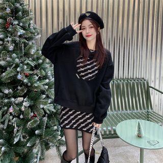 Cut-out Sweatshirt / Spaghetti Strap Striped Mini Sheath Dress