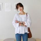 Square-neck Shirred Silky Blouse