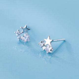 925 Sterling Silver Rhinestone Star Earring S925 Silver - Earring - One Size