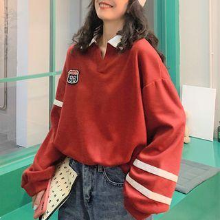 Two Tone Loose-fit Long-sleeve Polo Shirt